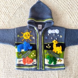 Peruvian animal knit hooded sweater